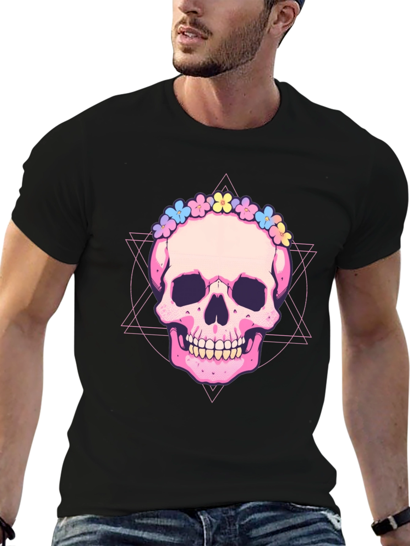 Skull with Flower Crown Graphic Tee