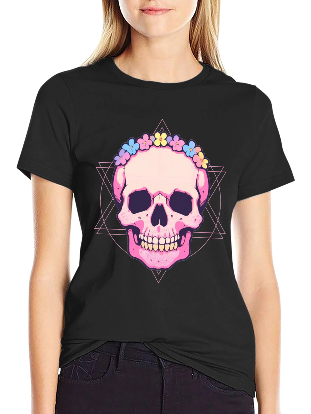 Skull with Flower Crown Graphic Tee