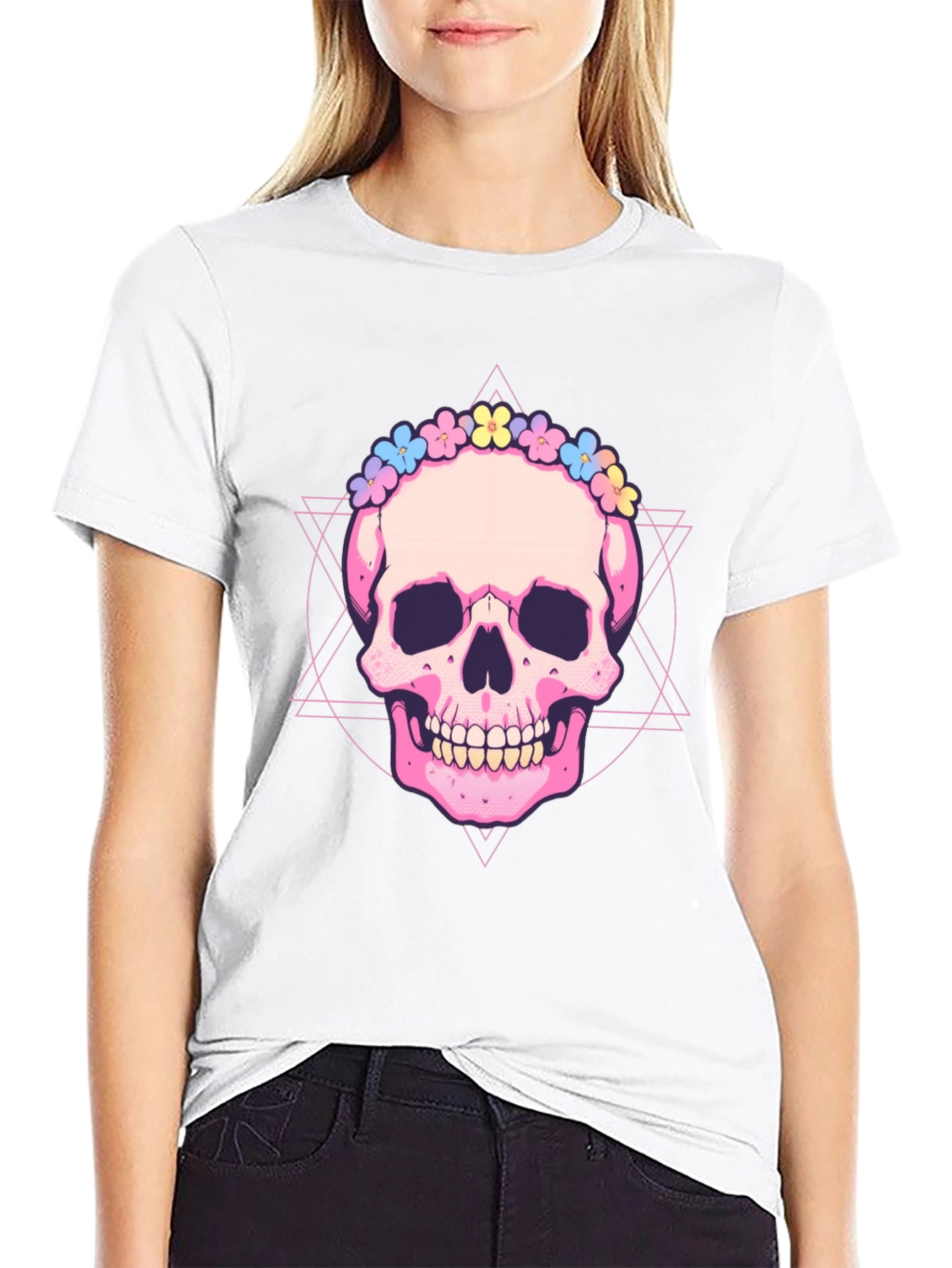 Skull with Flower Crown Graphic Tee