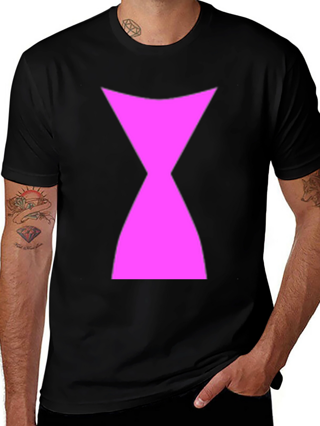 Black T-Shirt with Pink Hourglass Symbol
