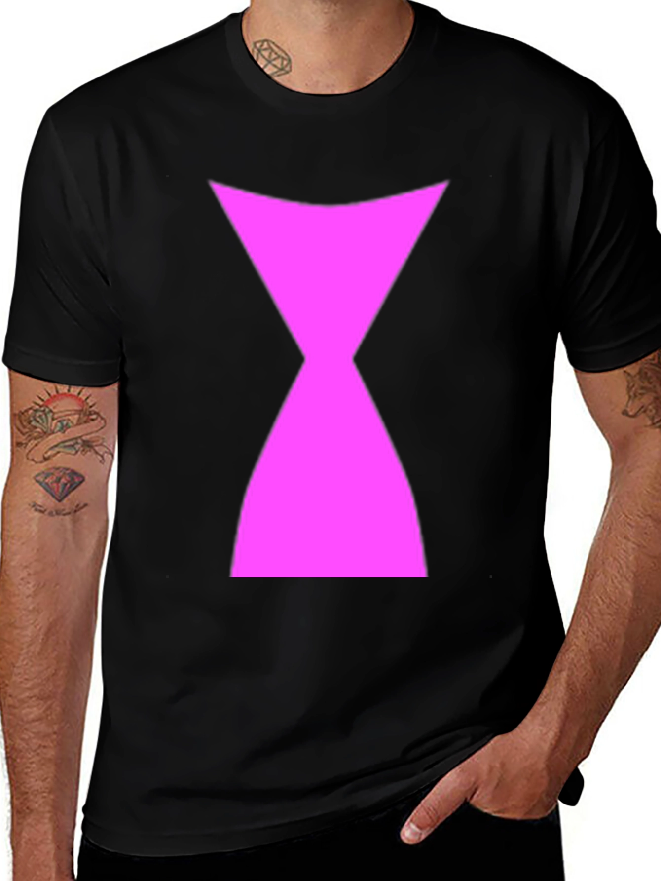 Black T-Shirt with Pink Hourglass Symbol