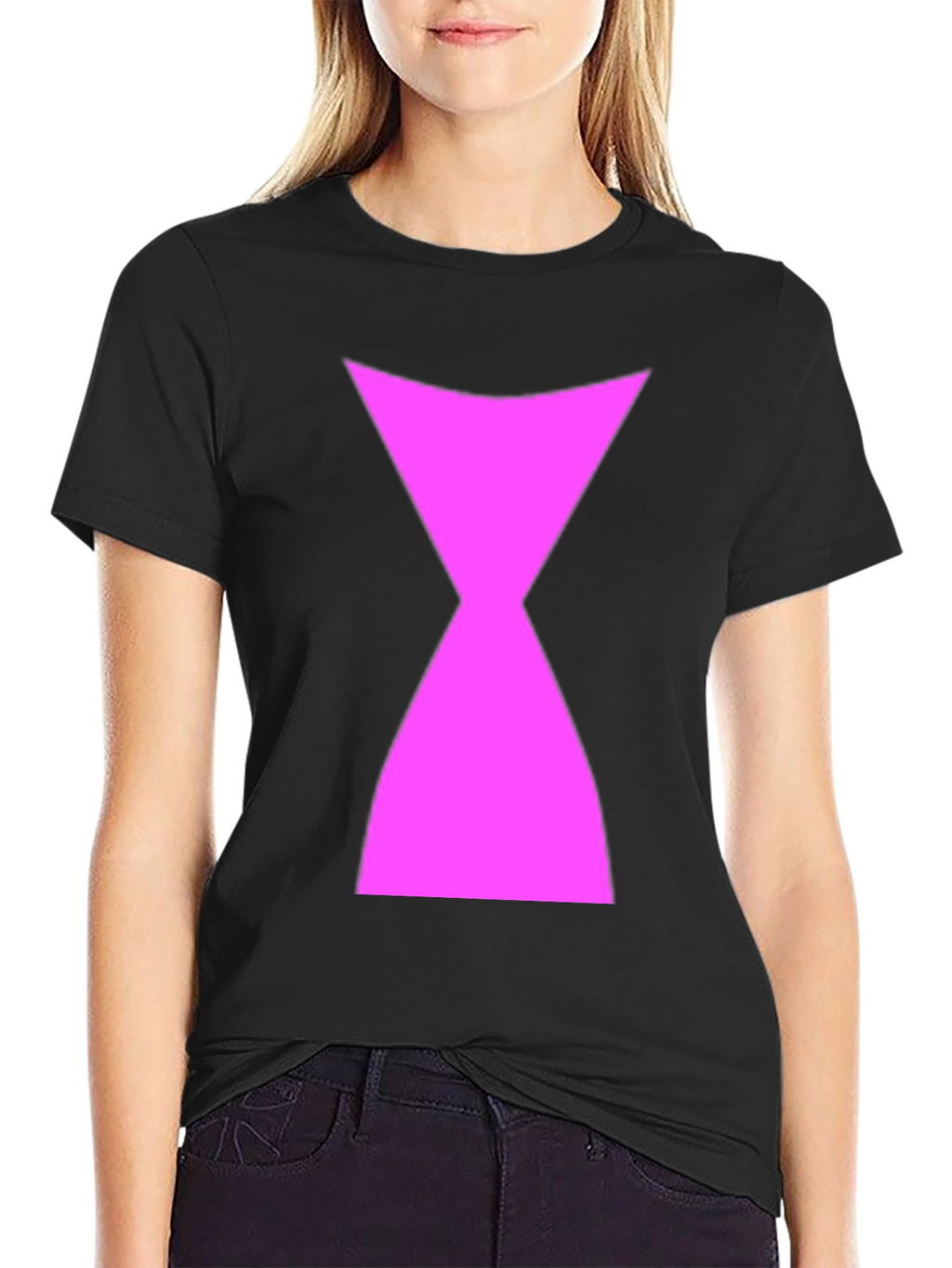 Black T-Shirt with Pink Hourglass Symbol