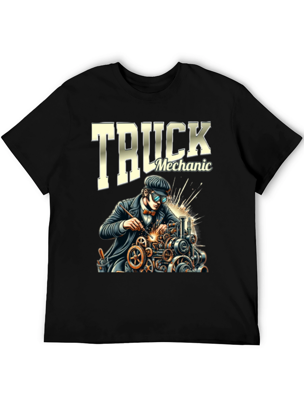 Truck Mechanic Graphic T-Shirt - Black