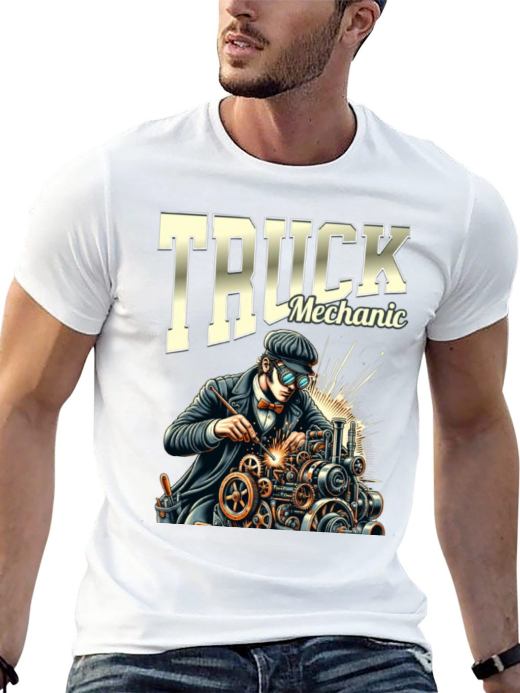 Truck Mechanic Graphic T-Shirt - Black