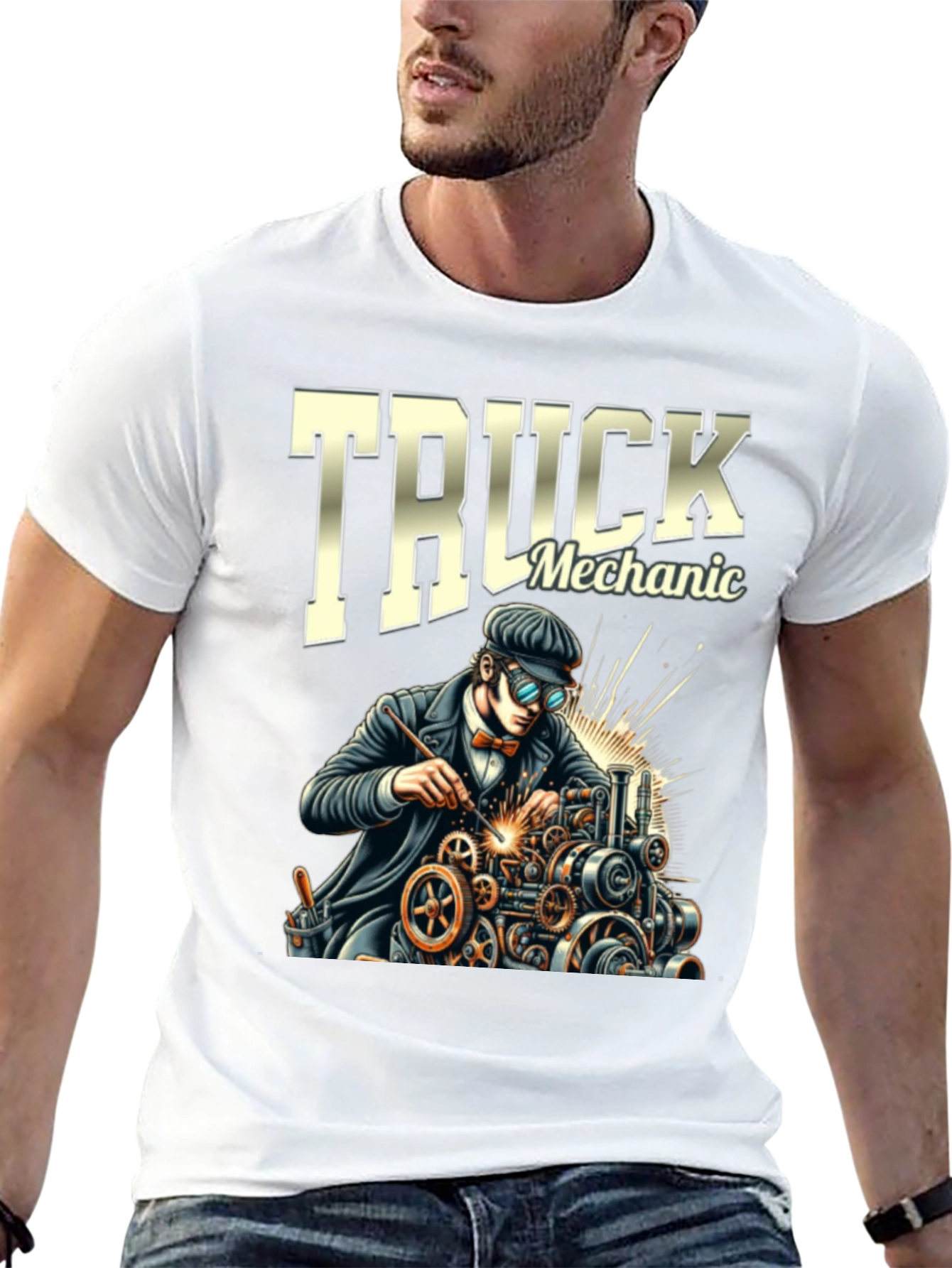 Truck Mechanic Graphic T-Shirt - Black