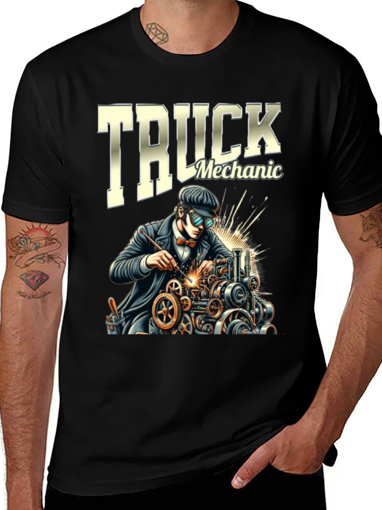 Truck Mechanic Graphic T-Shirt - Black