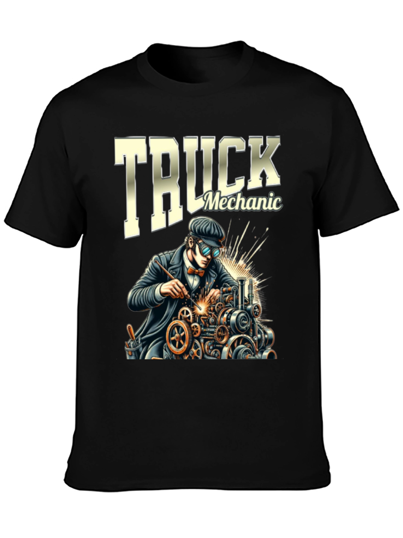 Truck Mechanic Graphic T-Shirt - Black