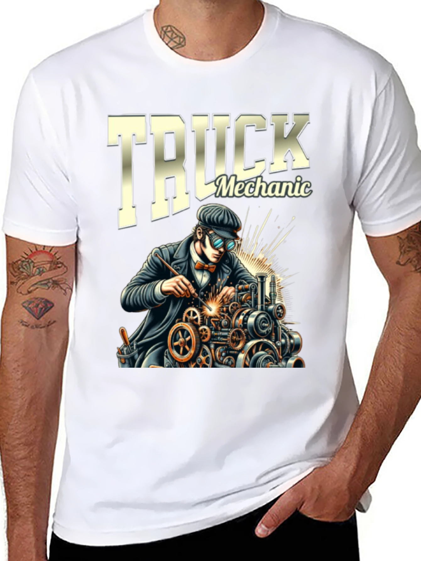 Truck Mechanic Graphic T-Shirt - Black