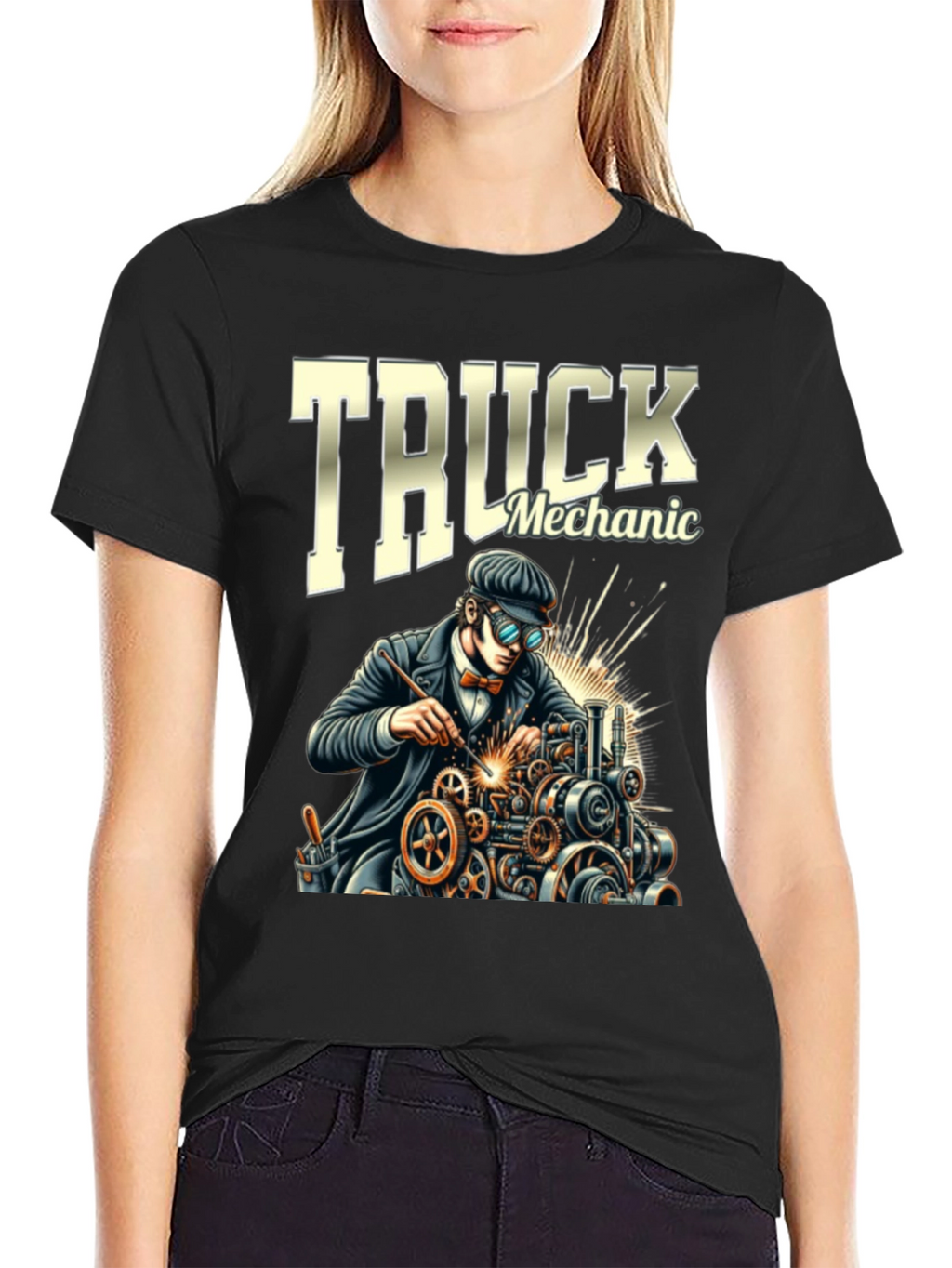 Truck Mechanic Graphic T-Shirt - Black