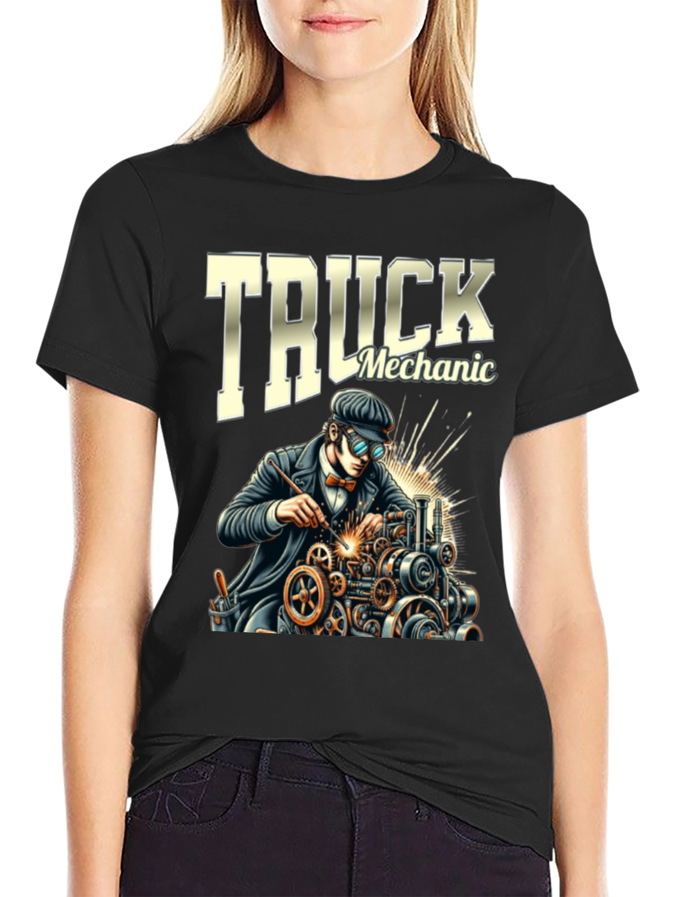 Truck Mechanic Graphic T-Shirt - Black