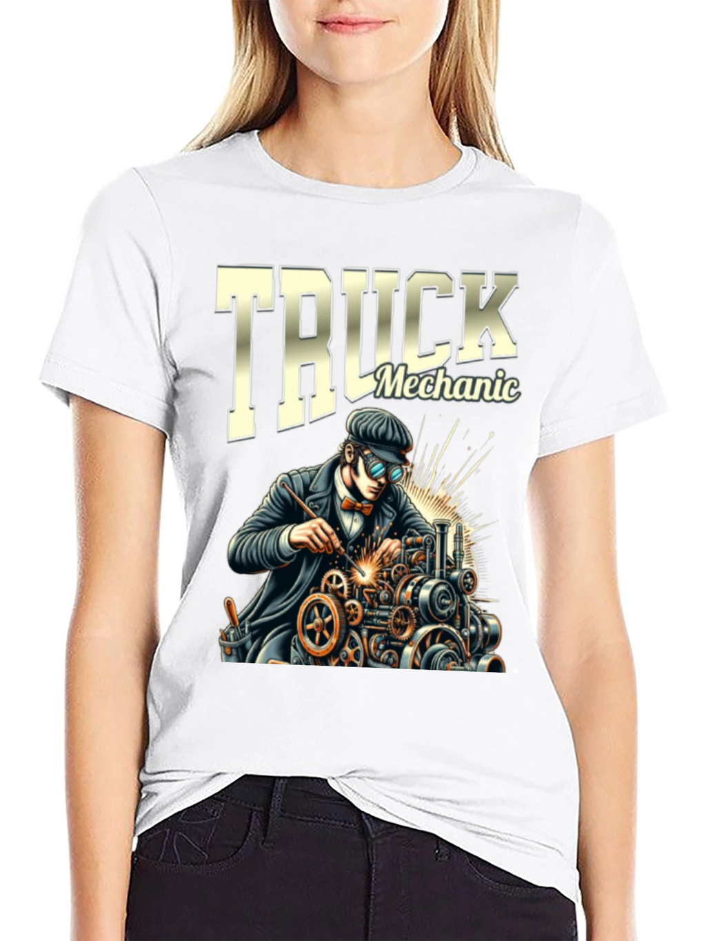Truck Mechanic Graphic T-Shirt - Black