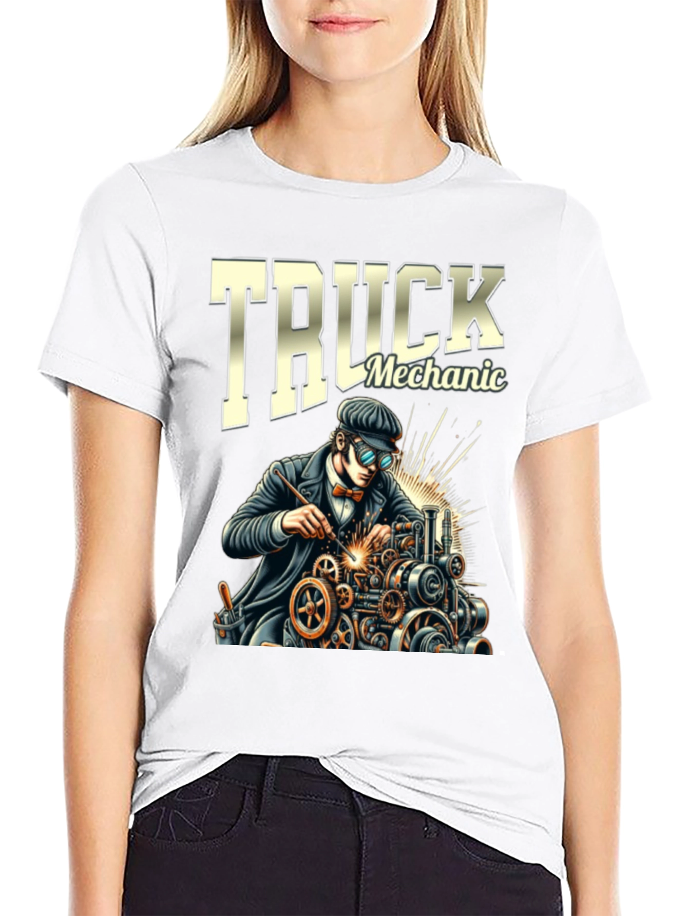 Truck Mechanic Graphic T-Shirt - Black