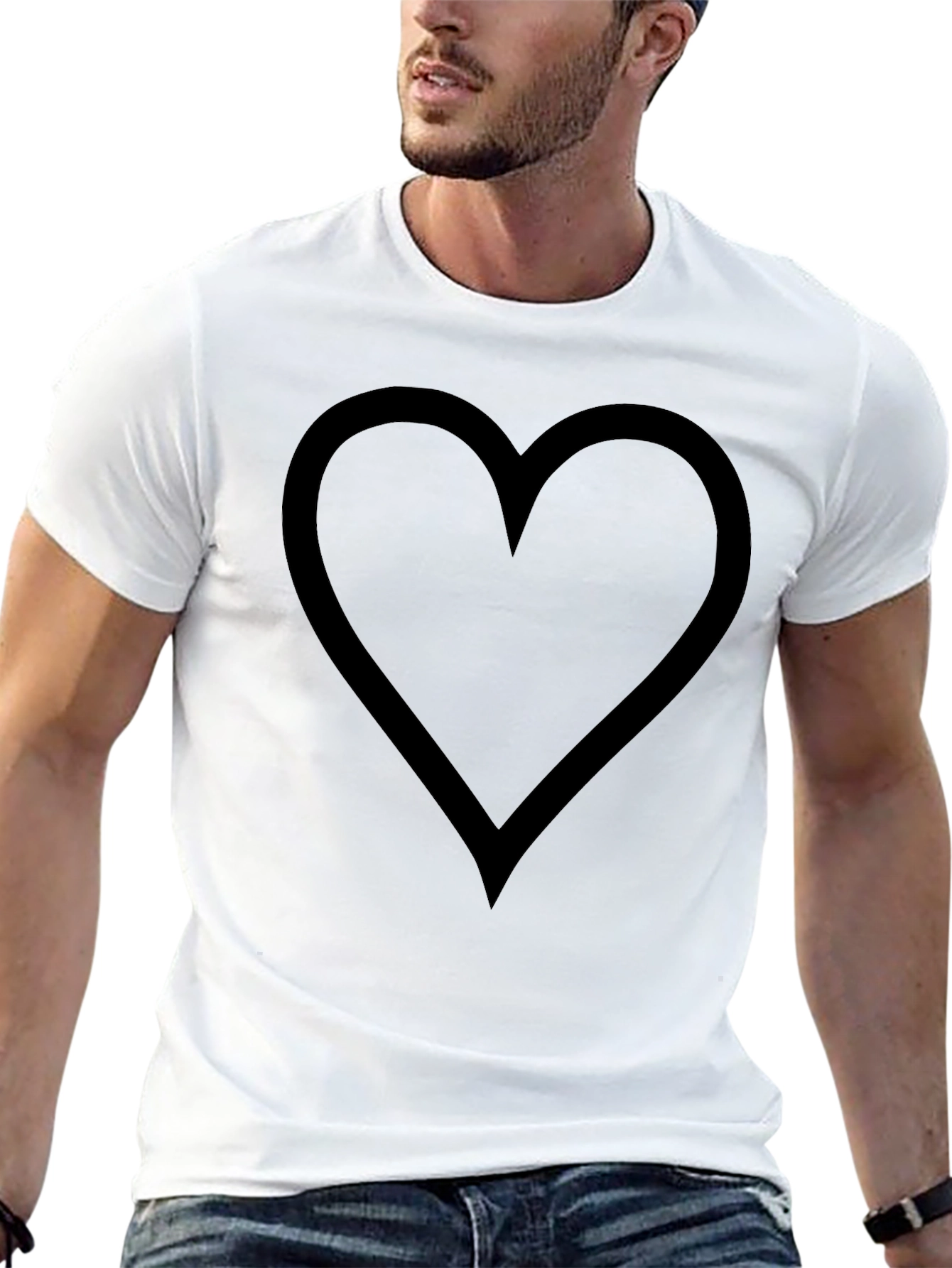 Heart Outline Graphic Print Black T-Shirt