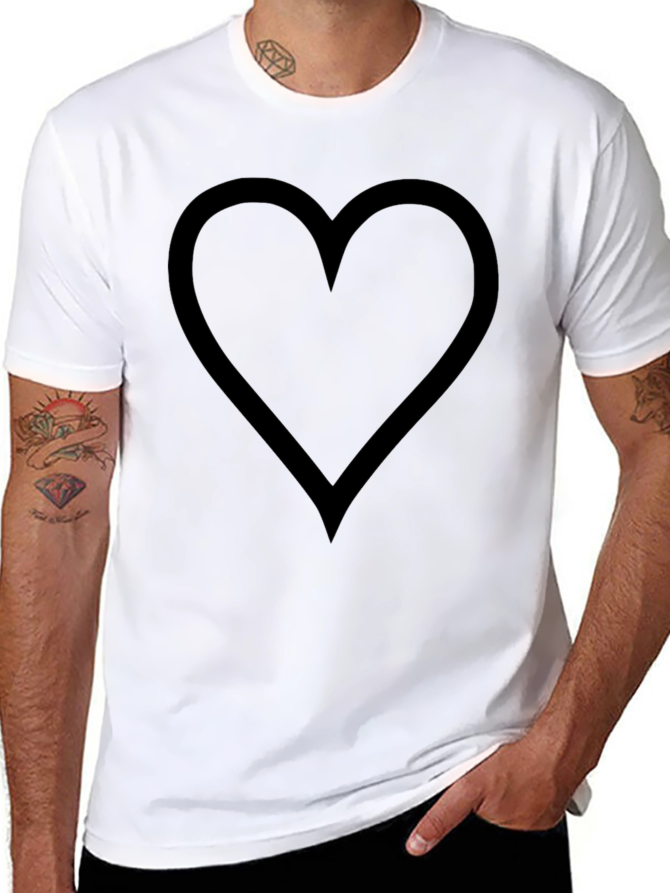 Heart Outline Graphic Print Black T-Shirt