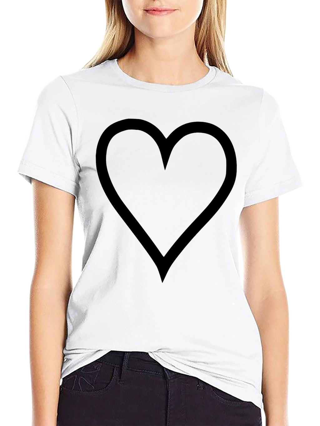 Heart Outline Graphic Print Black T-Shirt
