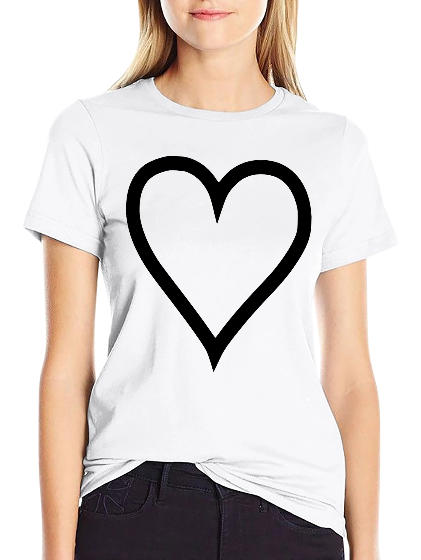Heart Outline Graphic Print Black T-Shirt