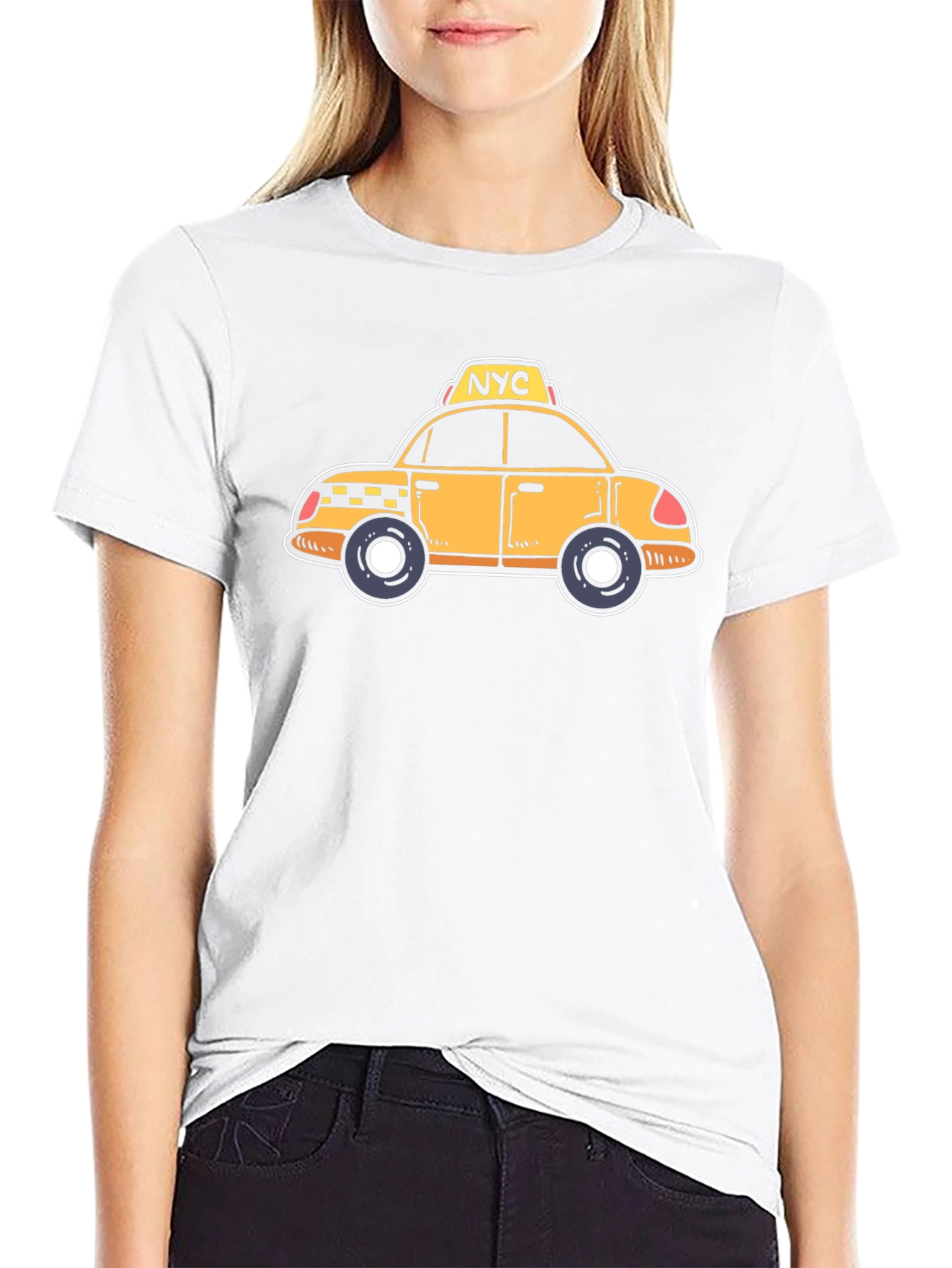 NYC Taxi Cartoon Graphic T-Shirt - Black