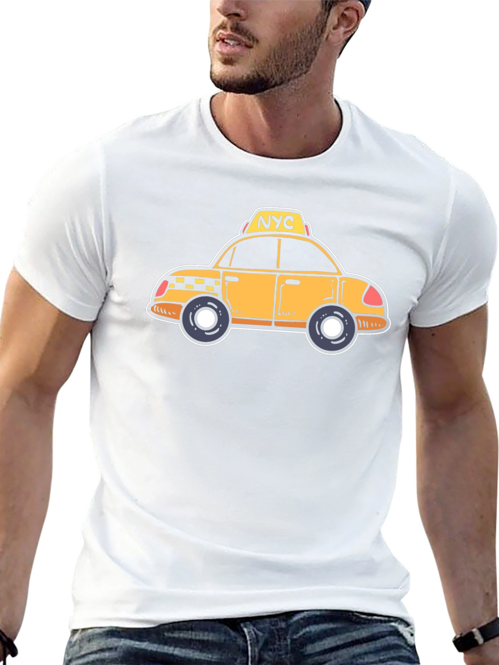 NYC Taxi Cartoon Graphic T-Shirt - Black