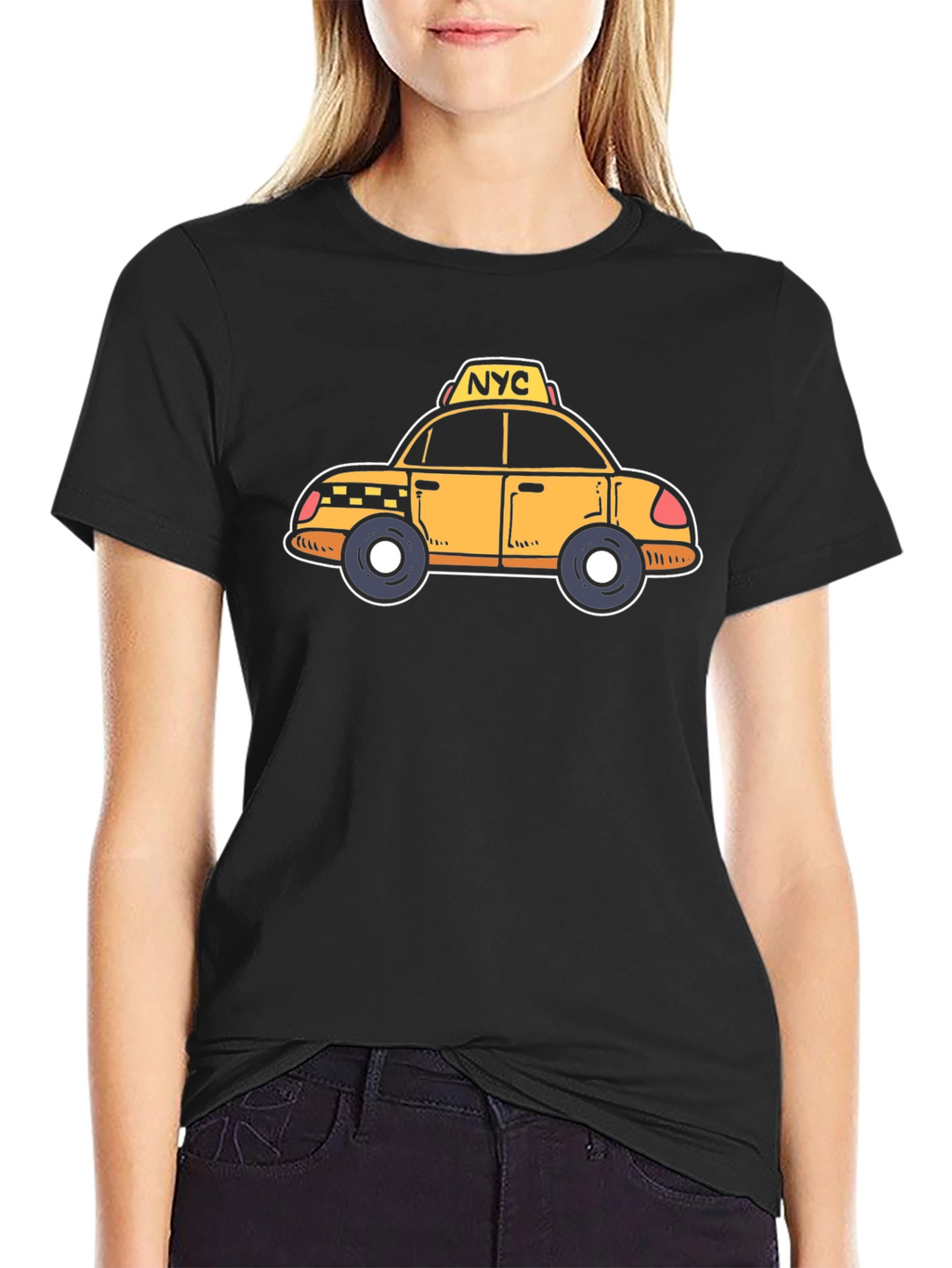NYC Taxi Cartoon Graphic T-Shirt - Black