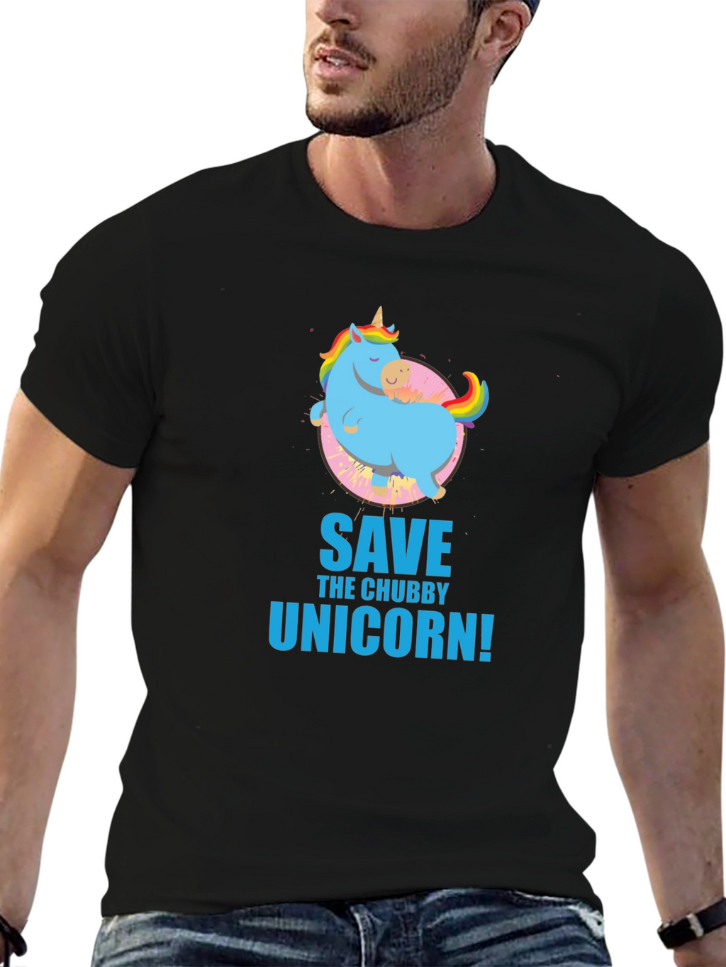 Save the Chubby Unicorn Black T-Shirt