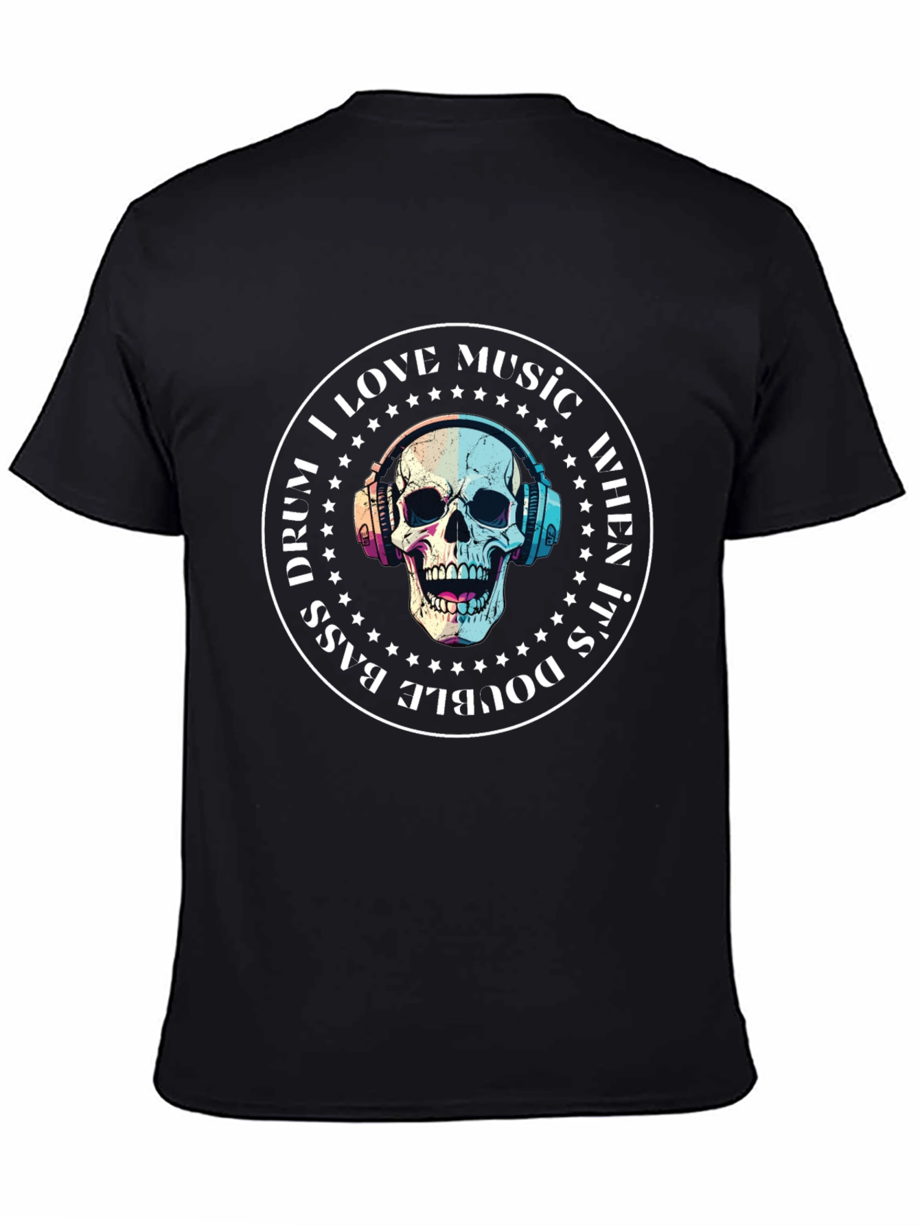 Skull Music Lover T-Shirt - Double Bass Drum Design