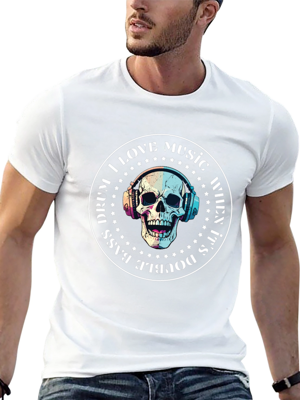 Skull Music Lover T-Shirt - Double Bass Drum Design