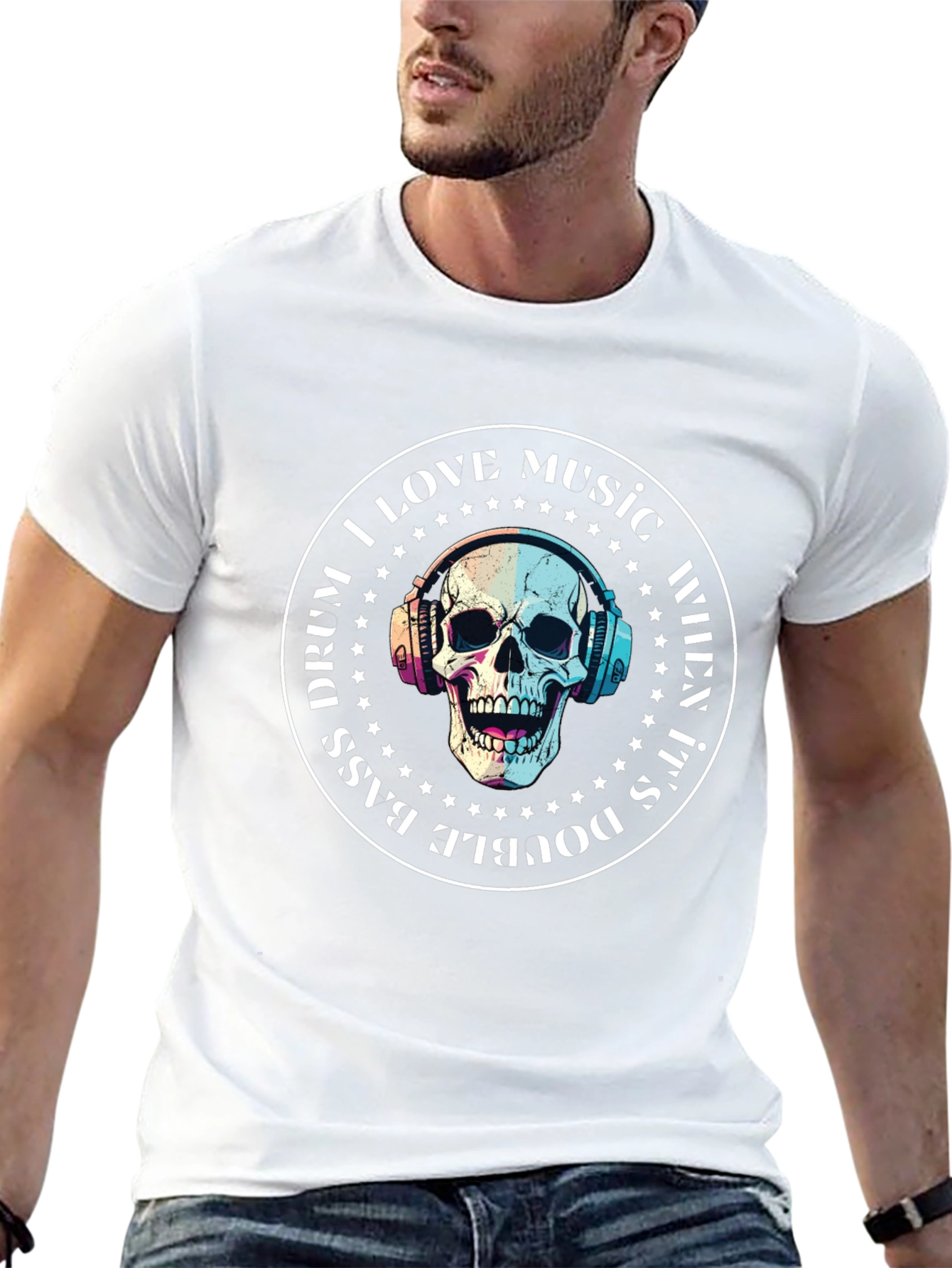 Skull Music Lover T-Shirt - Double Bass Drum Design