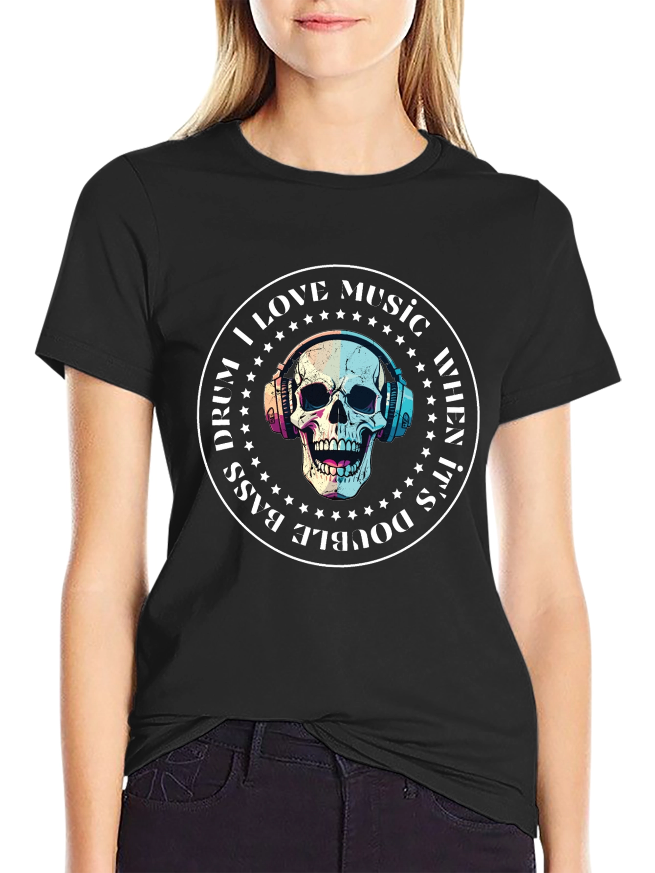 Skull Music Lover T-Shirt - Double Bass Drum Design