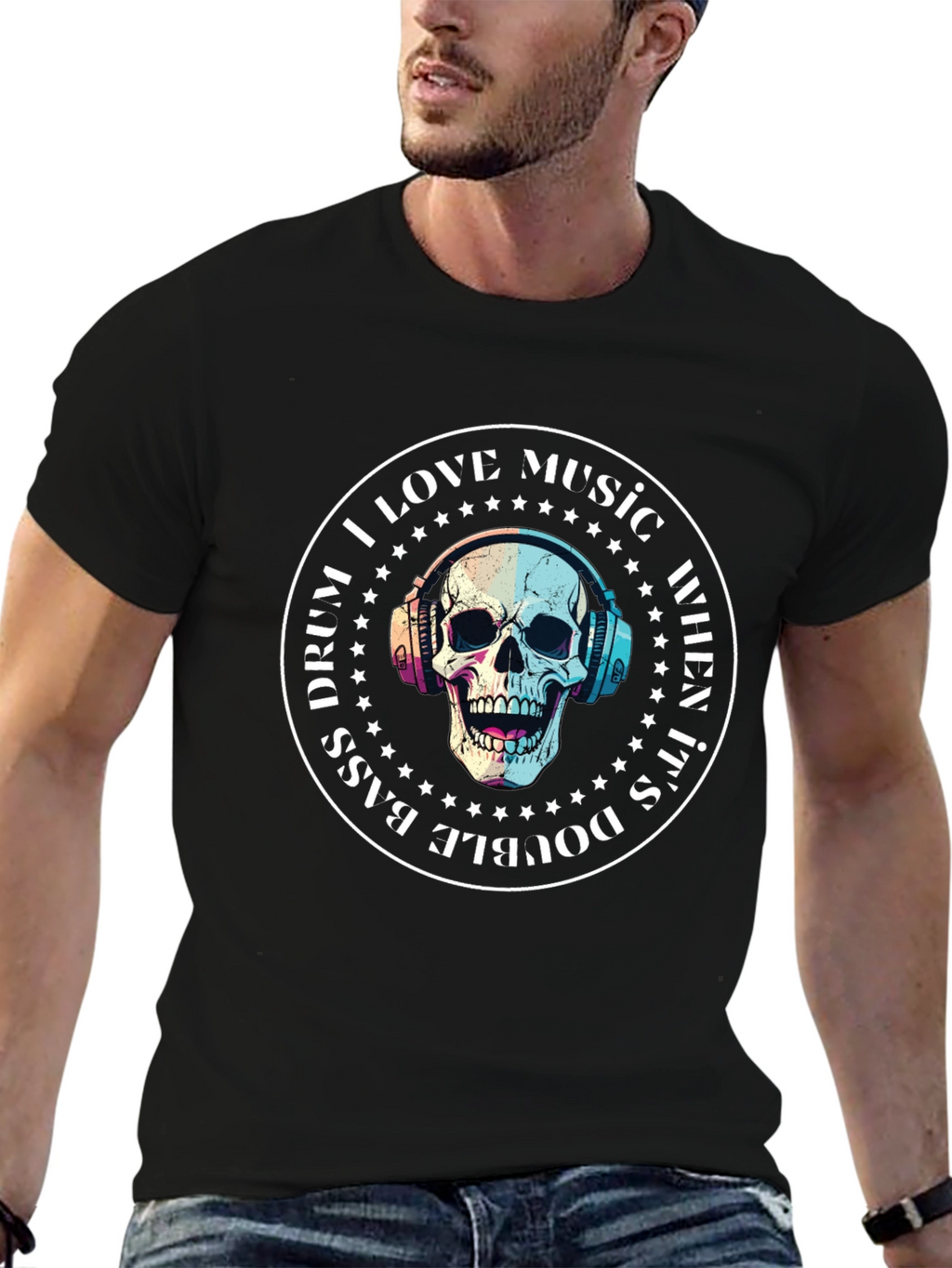 Skull Music Lover T-Shirt - Double Bass Drum Design