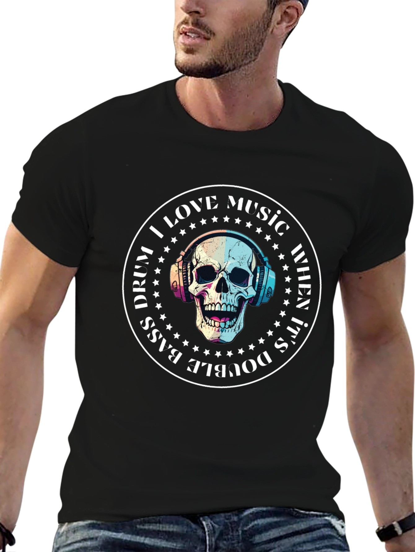 Skull Music Lover T-Shirt - Double Bass Drum Design