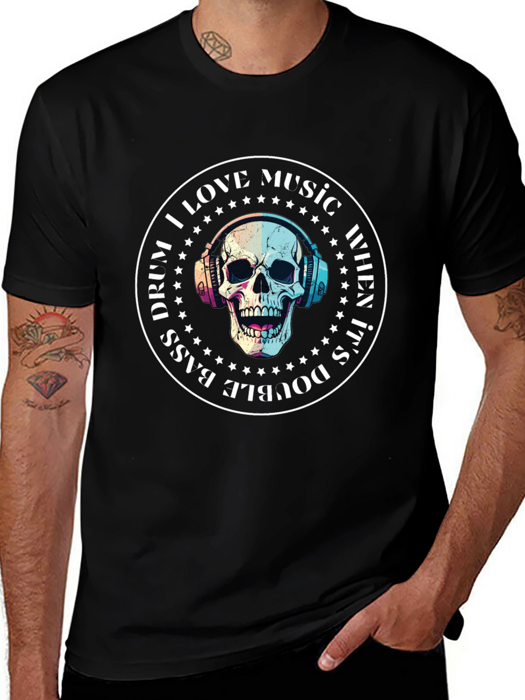 Skull Music Lover T-Shirt - Double Bass Drum Design