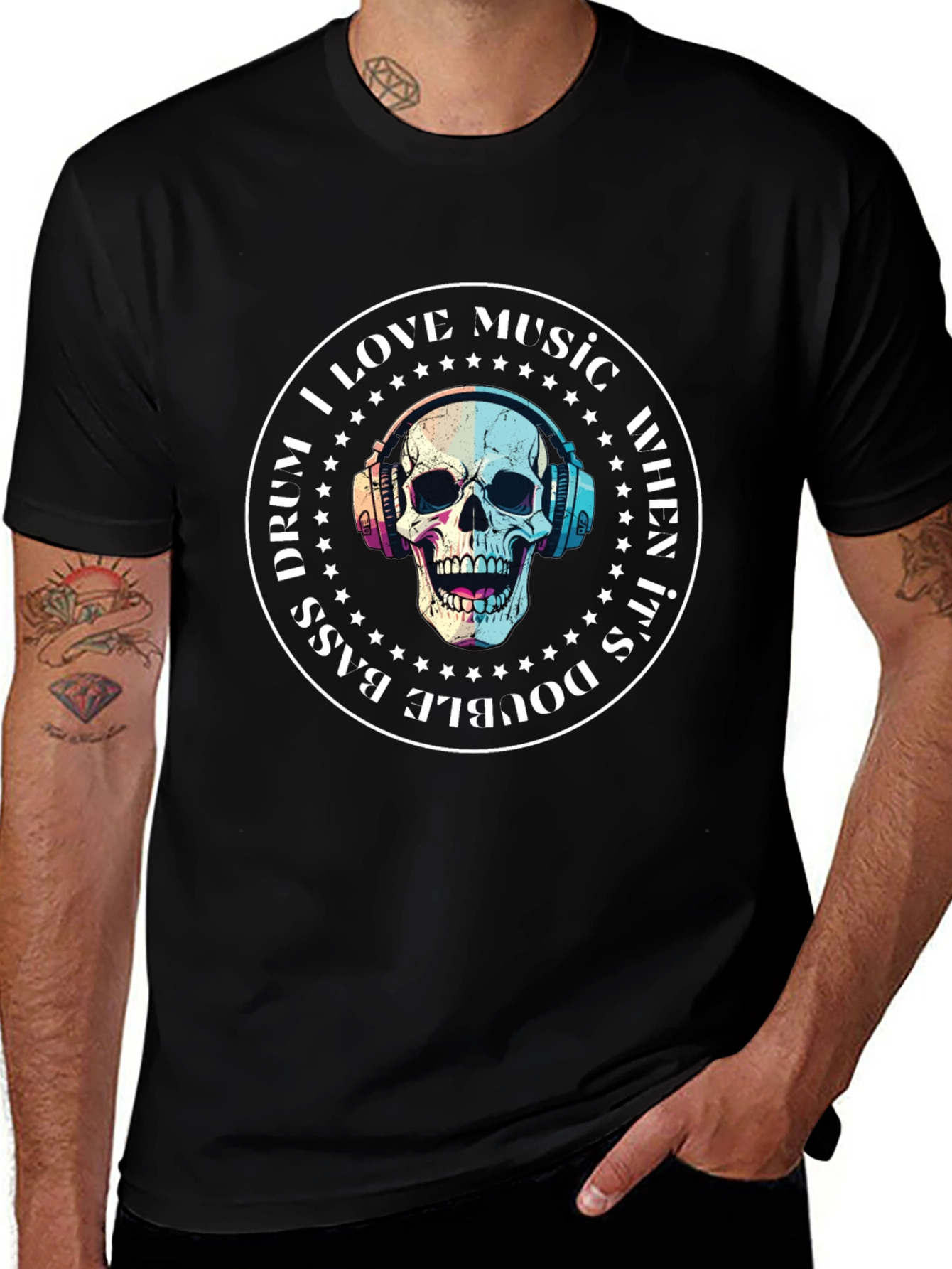 Skull Music Lover T-Shirt - Double Bass Drum Design