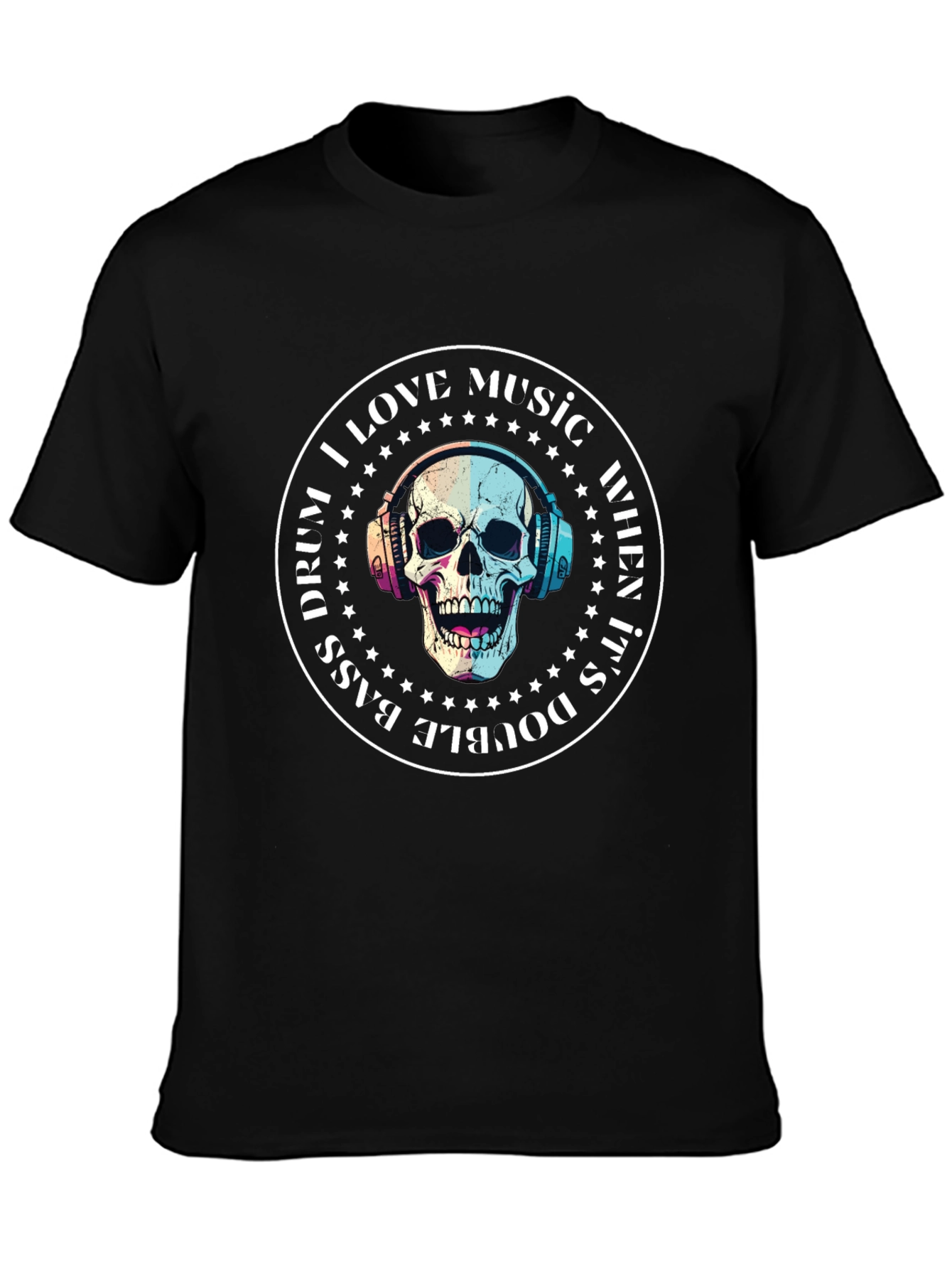 Skull Music Lover T-Shirt - Double Bass Drum Design