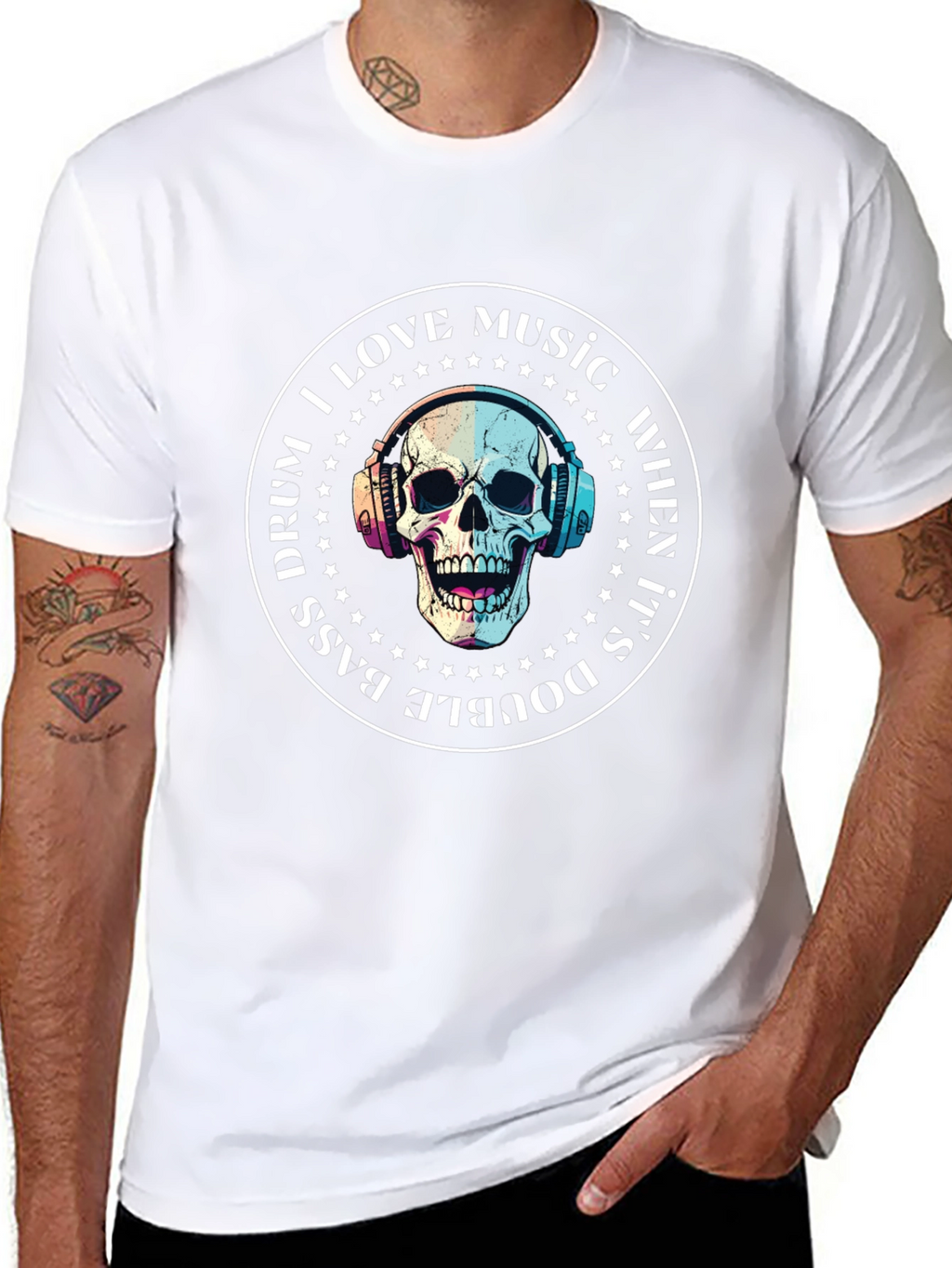 Skull Music Lover T-Shirt - Double Bass Drum Design