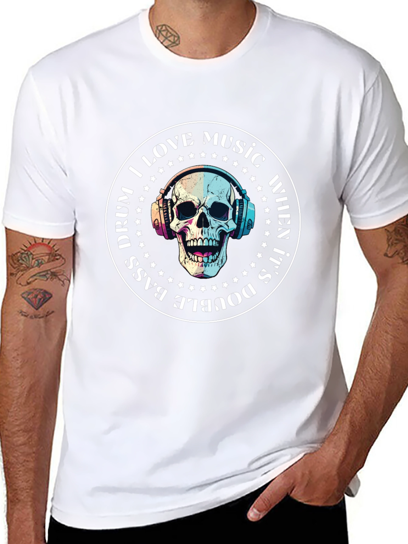 Skull Music Lover T-Shirt - Double Bass Drum Design