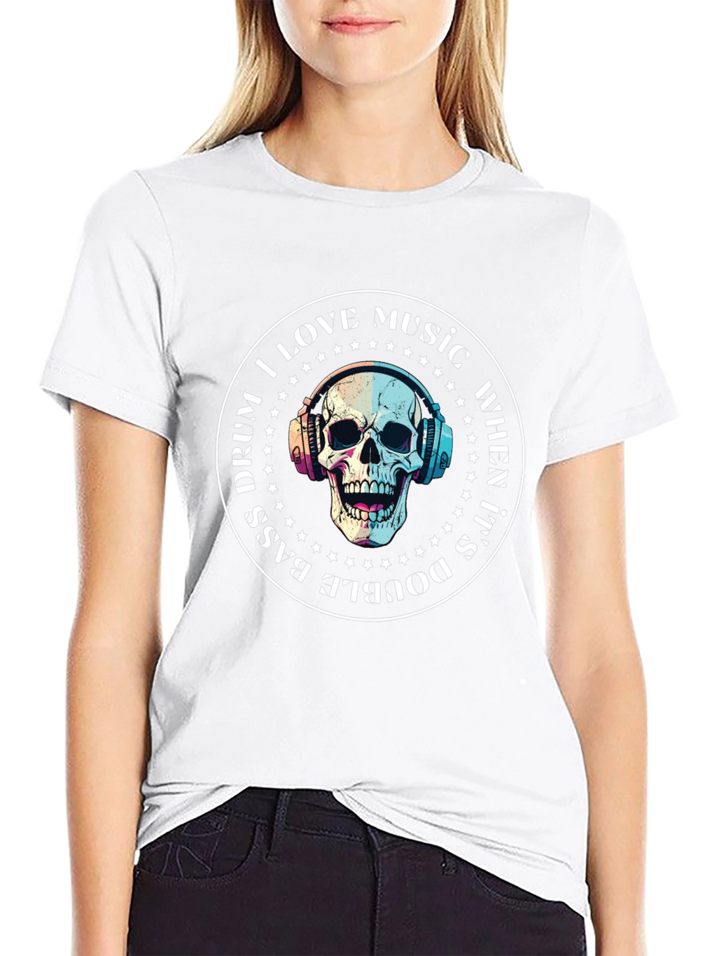 Skull Music Lover T-Shirt - Double Bass Drum Design