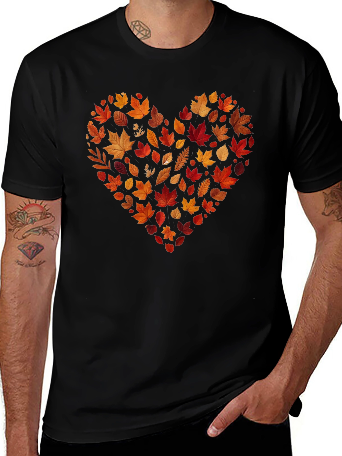 Autumn Leaves Heart Graphic Tee - Black