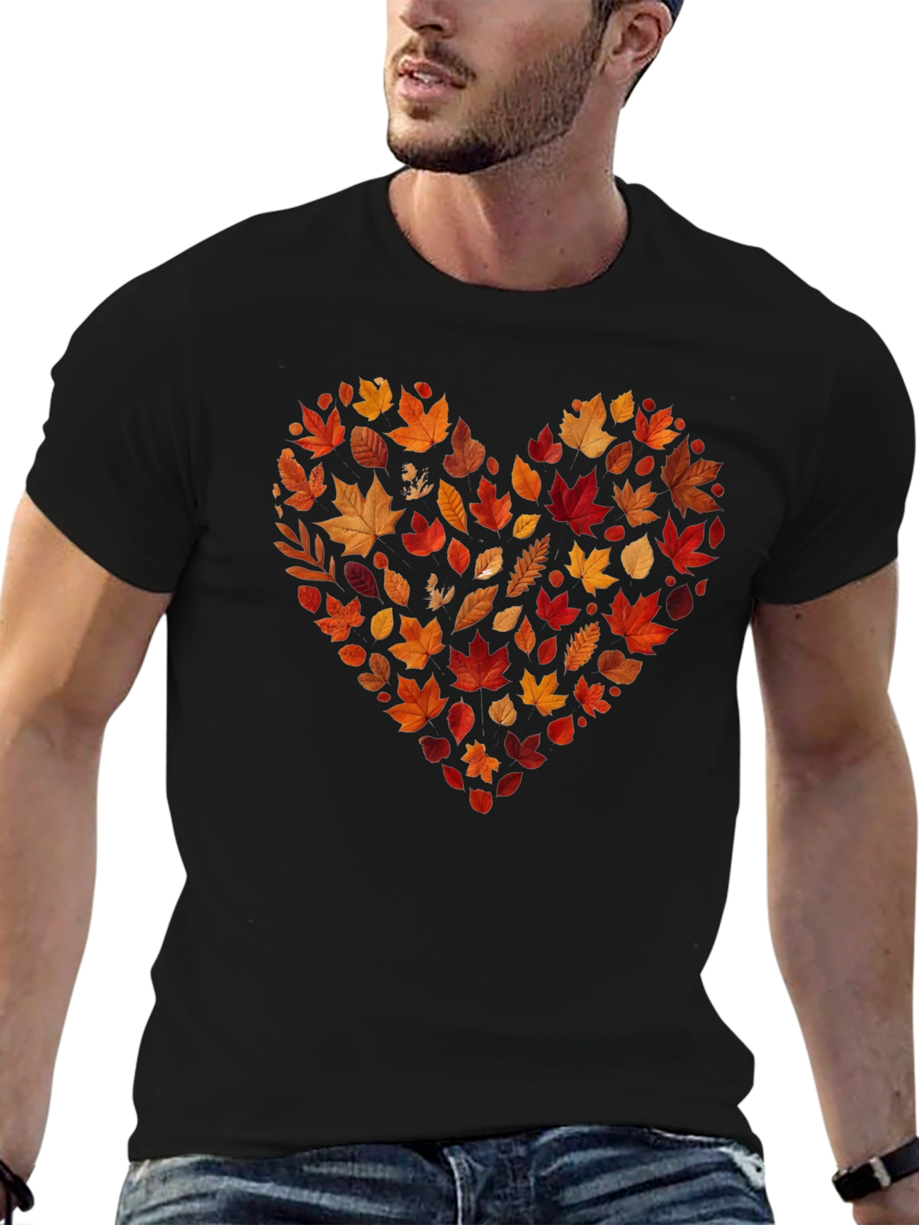 Autumn Leaves Heart Graphic Tee - Black