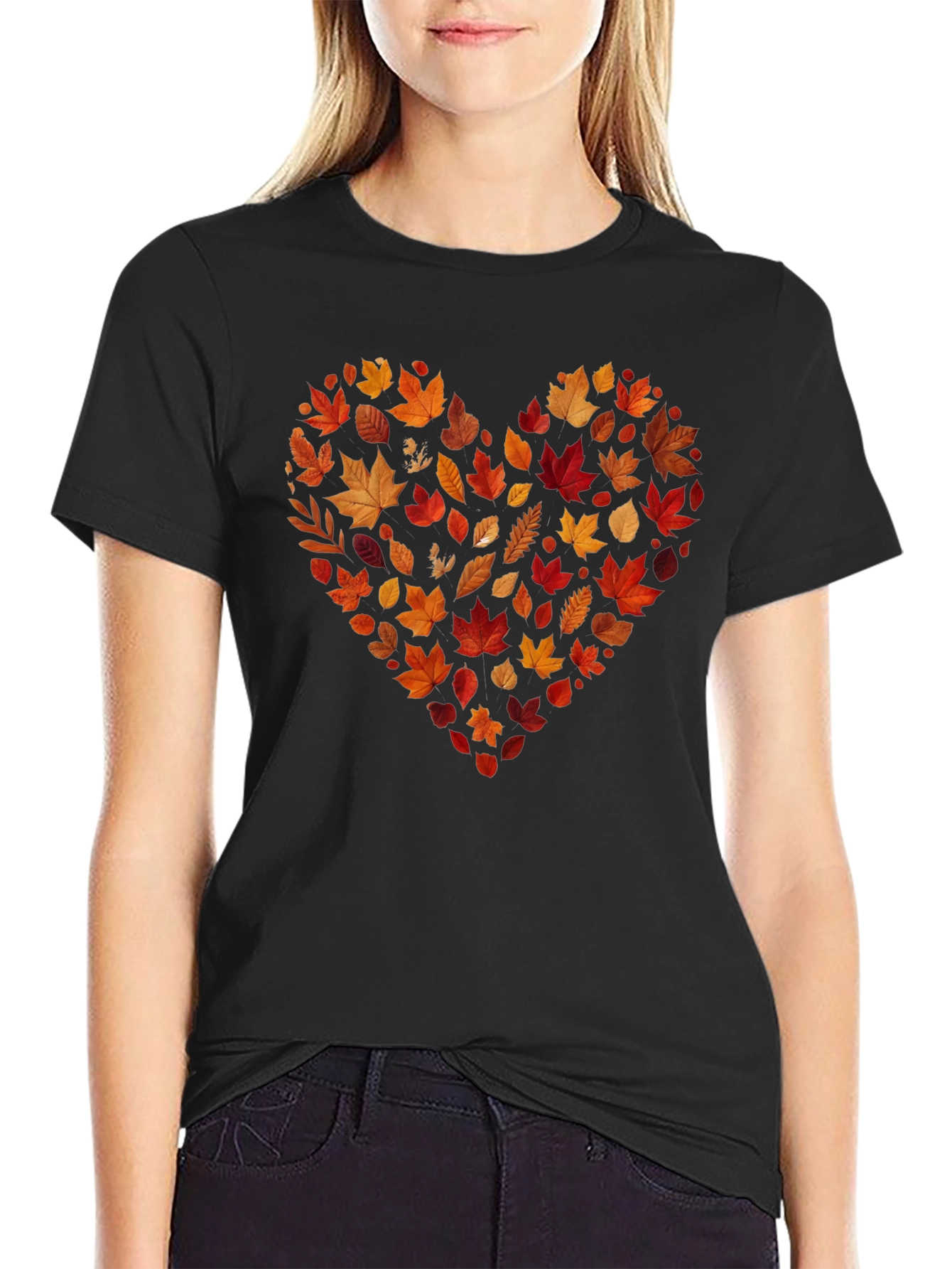Autumn Leaves Heart Graphic Tee - Black