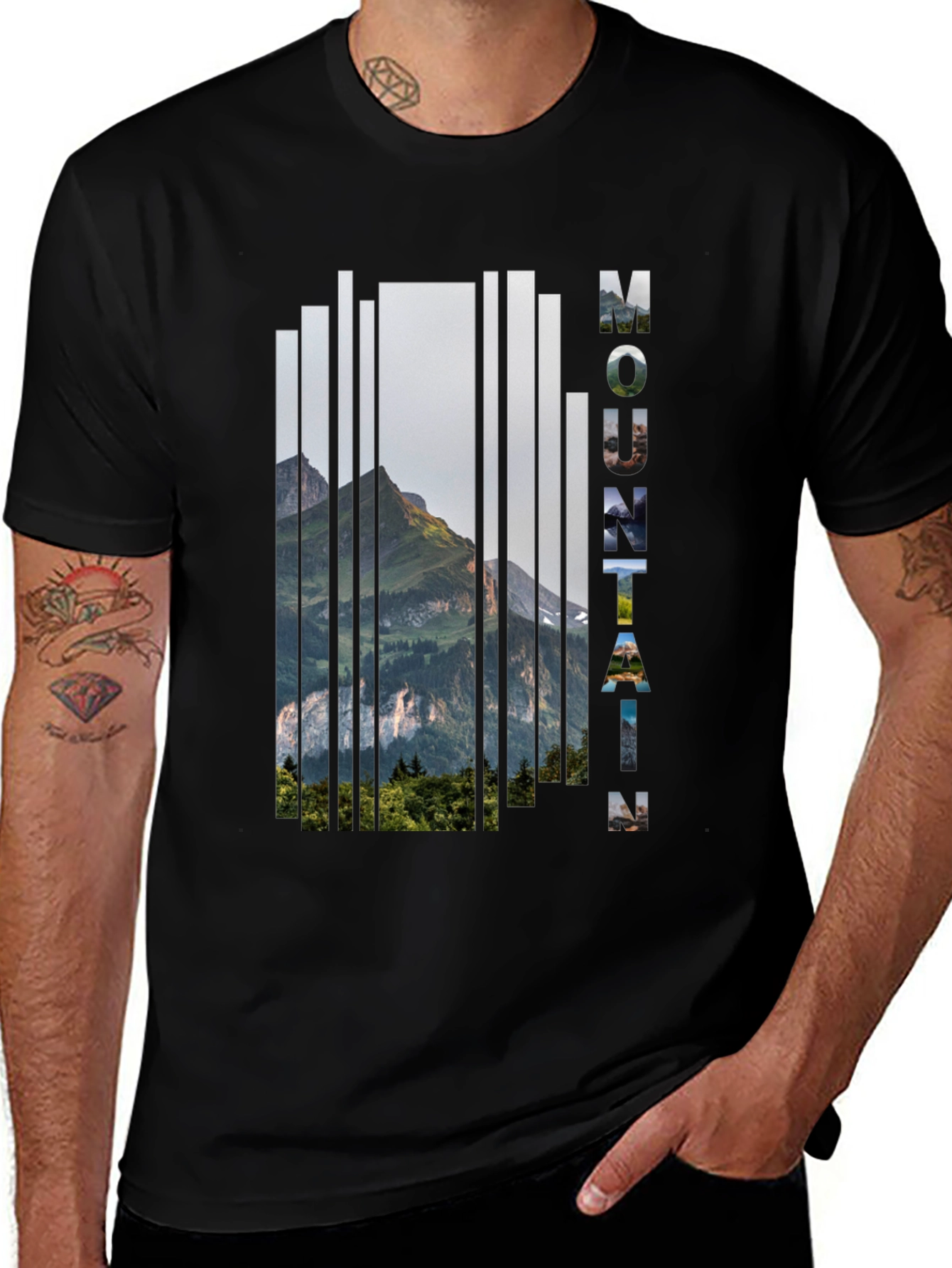 Mountain Graphic Print Mens Black T-Shirt