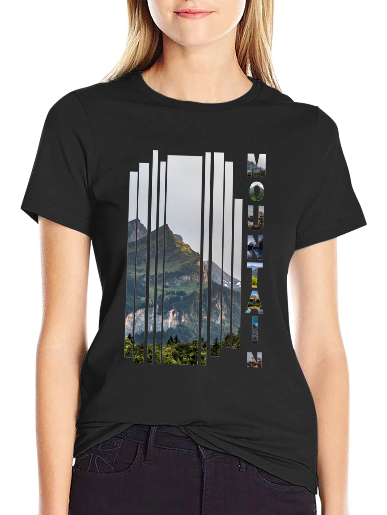 Mountain Graphic Print Mens Black T-Shirt