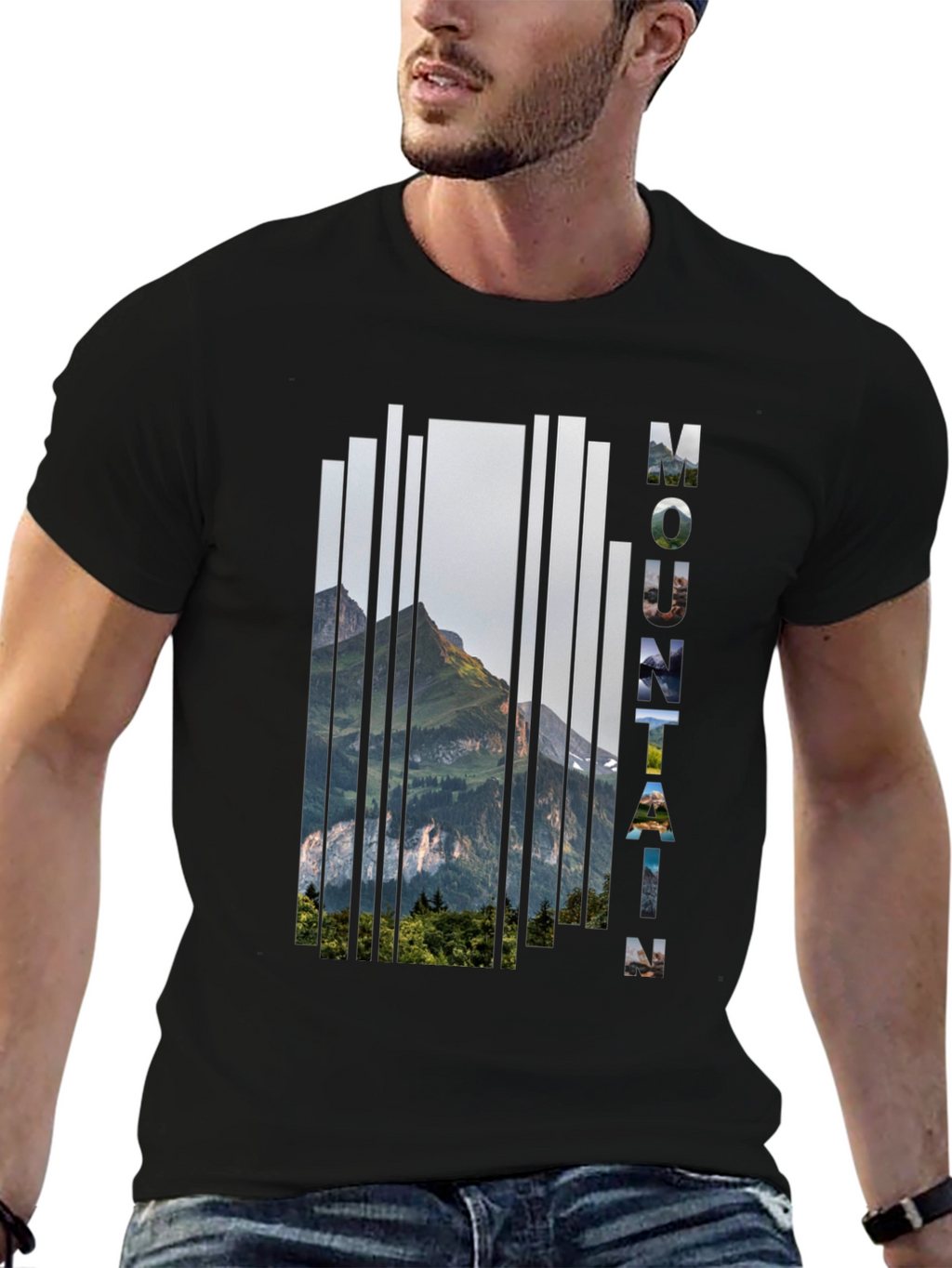 Mountain Graphic Print Mens Black T-Shirt