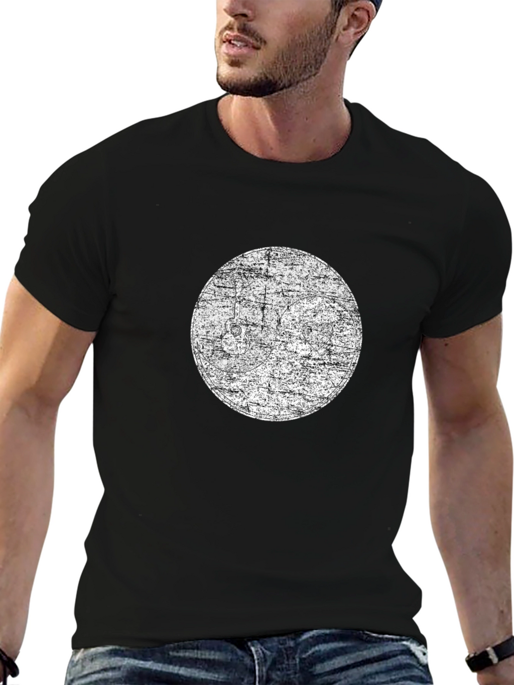 Distressed Graphic Print Black T-Shirt