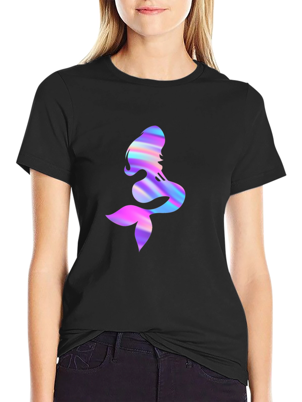 Iridescent Mermaid Graphic Tee - Mens Black T-Shirt
