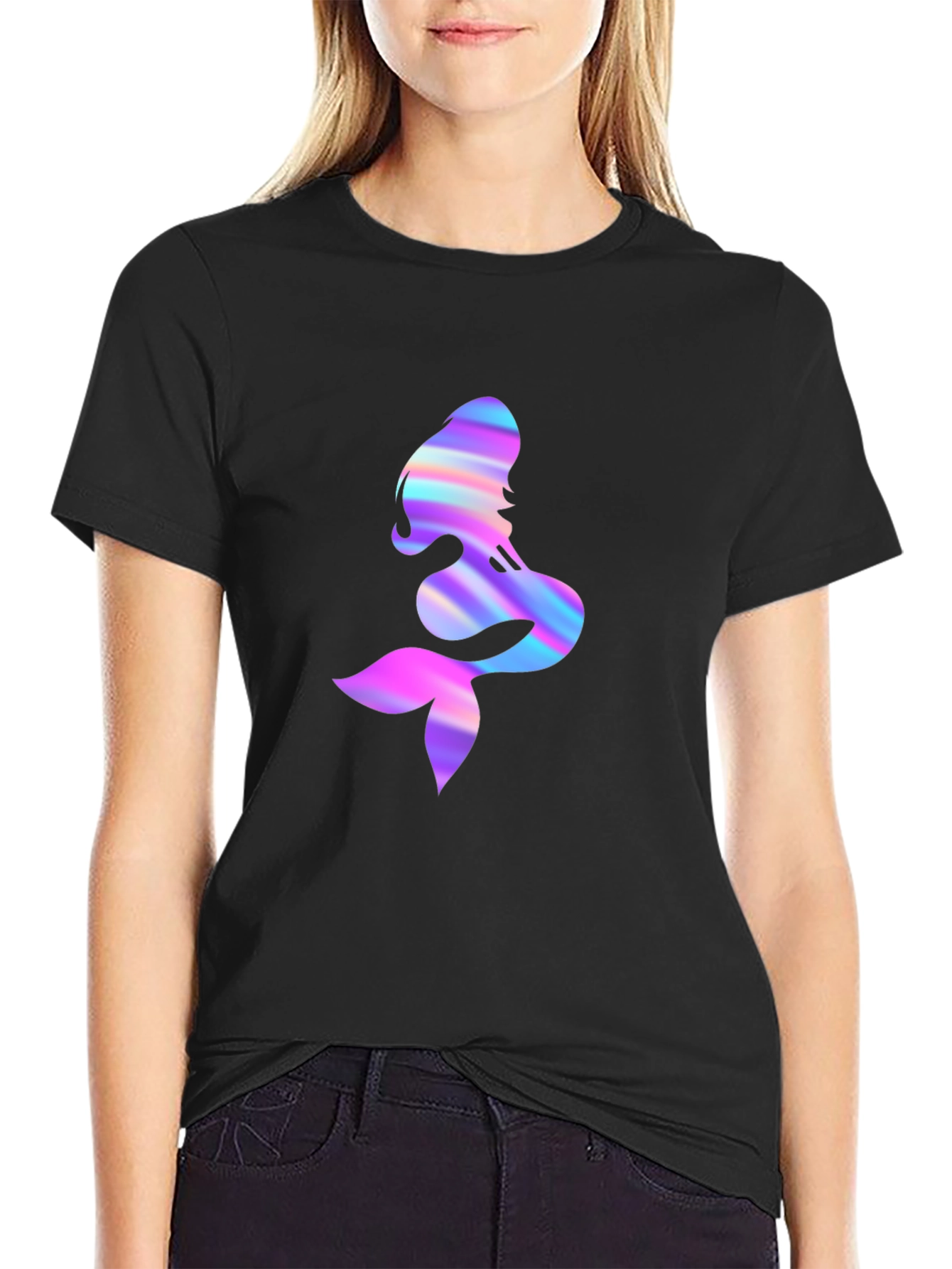 Iridescent Mermaid Graphic Tee - Mens Black T-Shirt