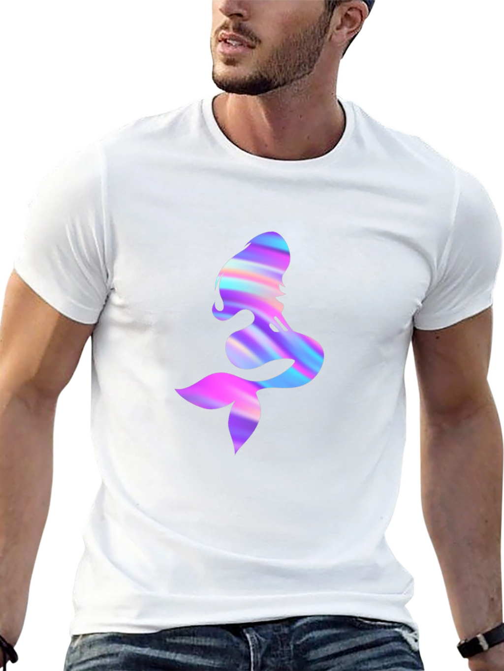 Iridescent Mermaid Graphic Tee - Mens Black T-Shirt