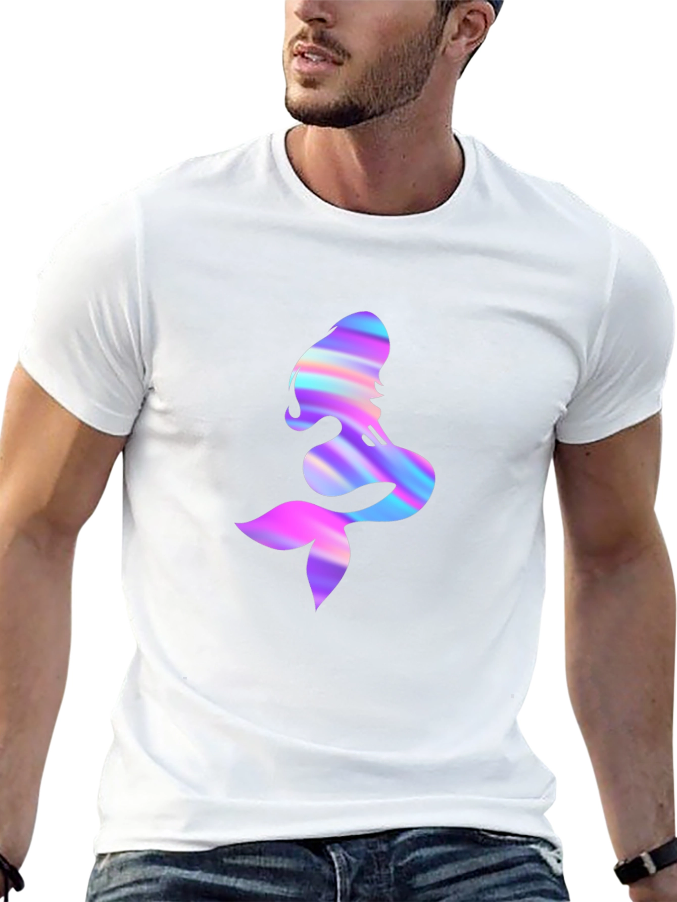 Iridescent Mermaid Graphic Tee - Mens Black T-Shirt