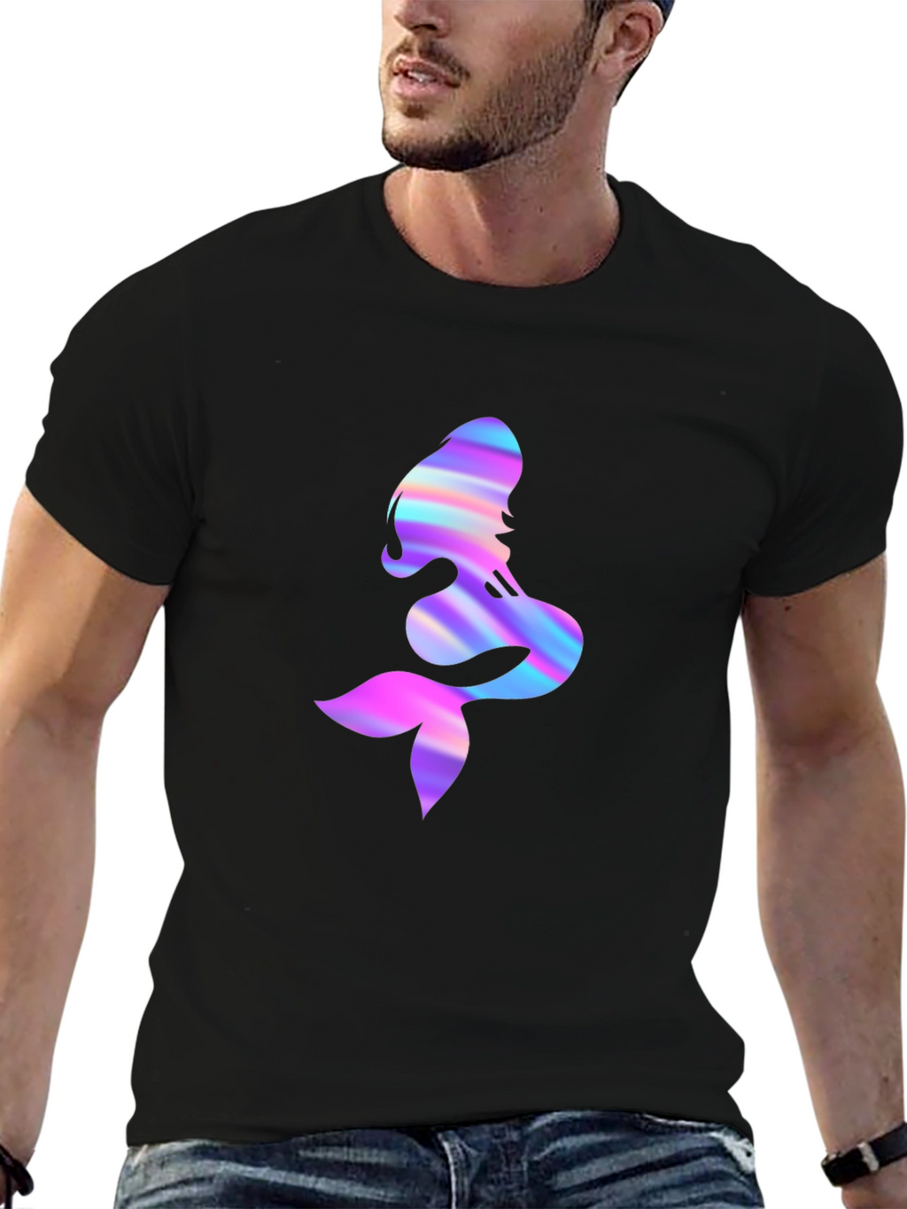 Iridescent Mermaid Graphic Tee - Mens Black T-Shirt