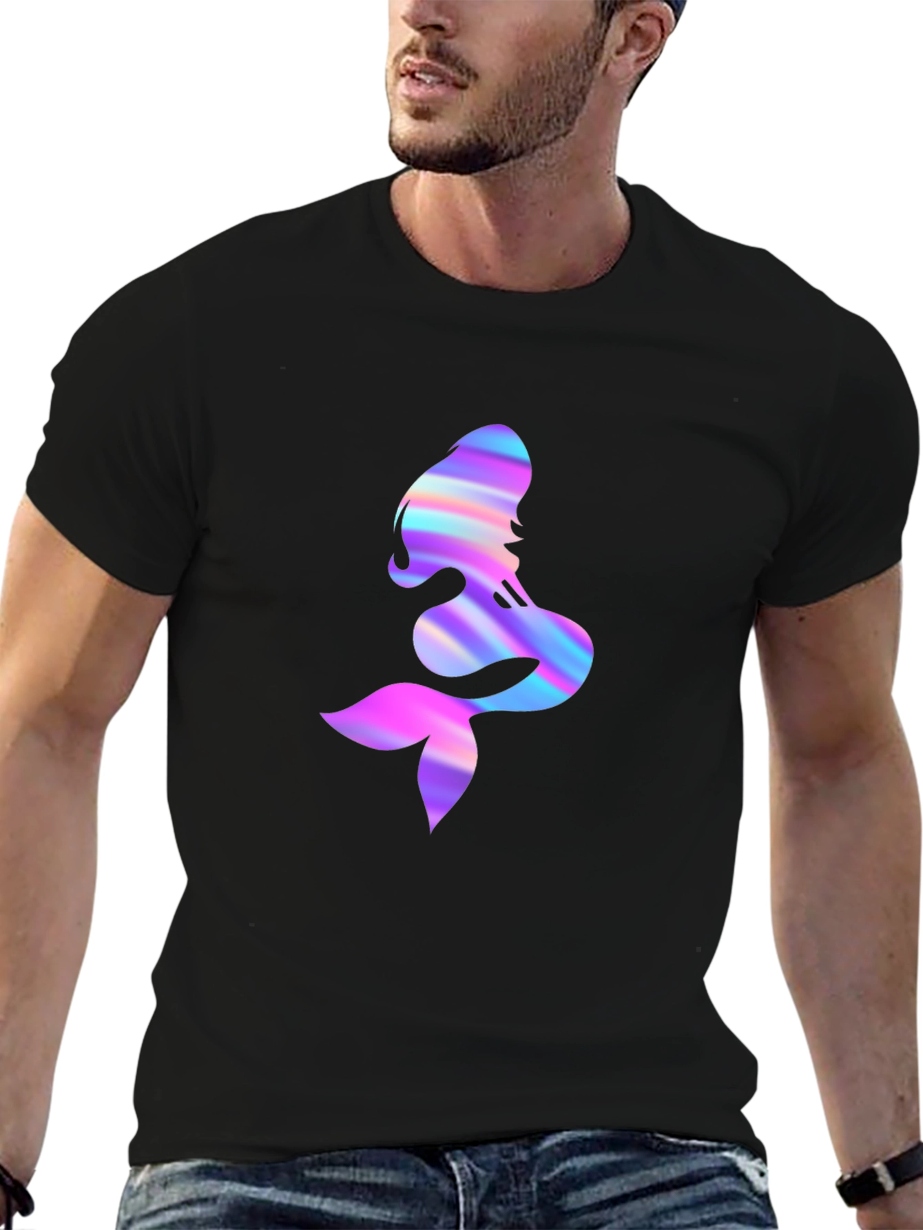 Iridescent Mermaid Graphic Tee - Mens Black T-Shirt
