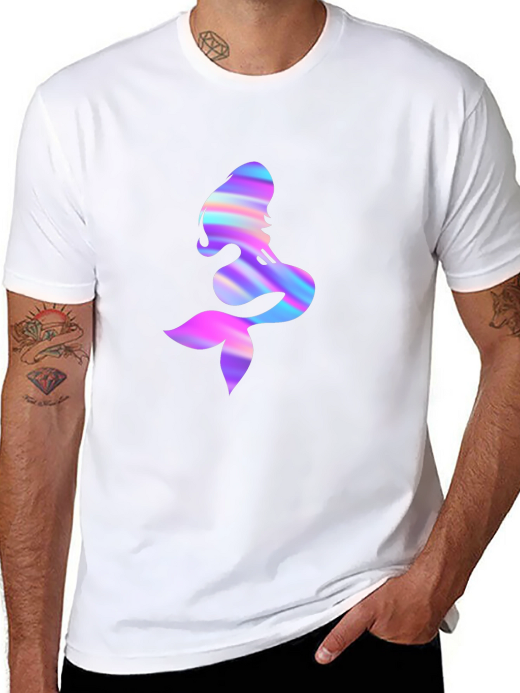 Iridescent Mermaid Graphic Tee - Mens Black T-Shirt